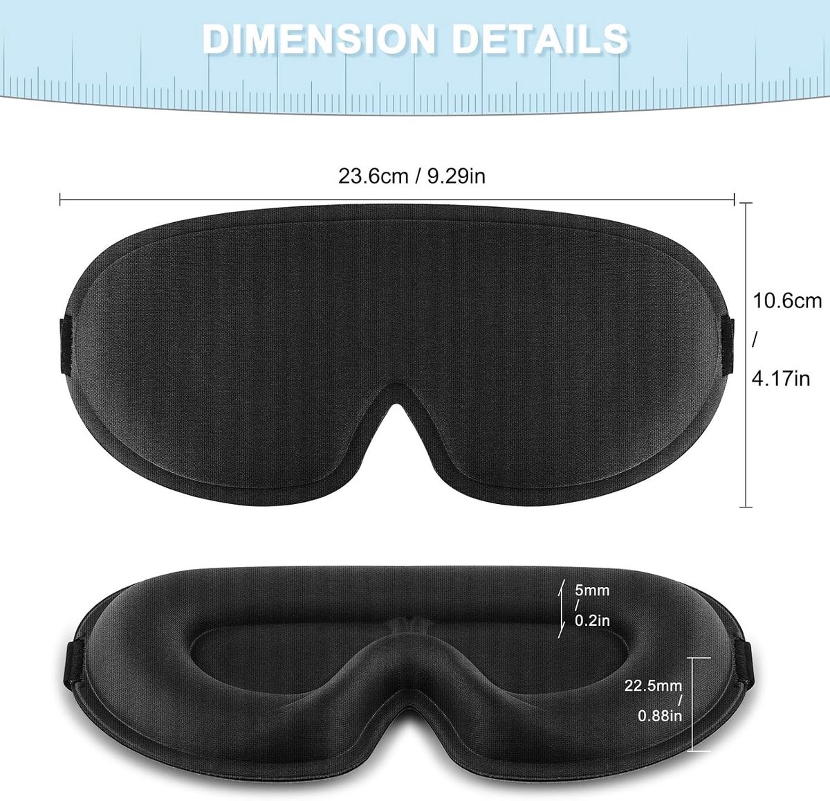 Oumida 3D slaapmasker om op je zij te slapen, verstelbare elastische band, lichtblokkerend en ademend, oogmasker voor mannen en vrouwen, voor reizen, kantoor, yoga (zwart)