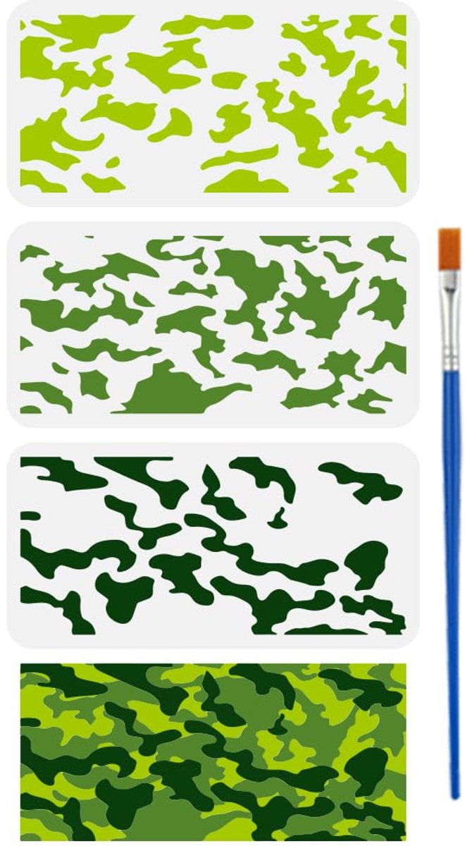 3-delige camouflagesjabloon set met penseel 30x15 cm