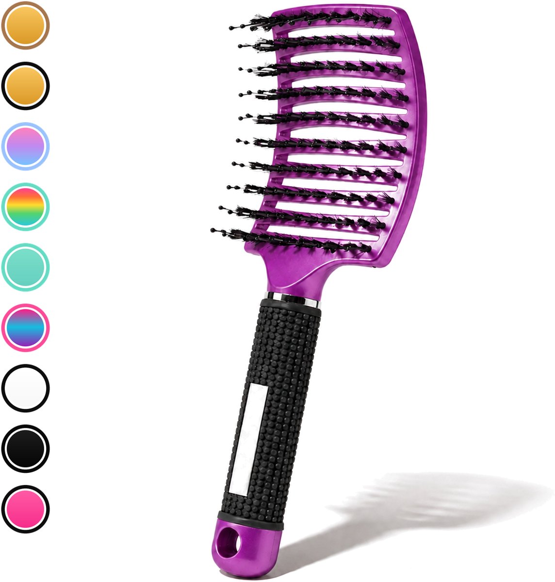ÉLEVÉA® Haarborstel Antiklit - Curved - Anti Klit Borstel - Detangling brush - Haaraccessoires - Ergonomisch - Haarverzorging - Paars Zwart