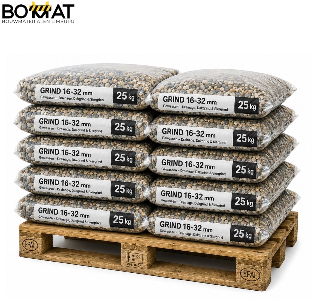 Gewassen Grind 16-32 mm – 250 kg – 10 Zakken à 25 kg – Drainage, Dakgrind & Siergrind