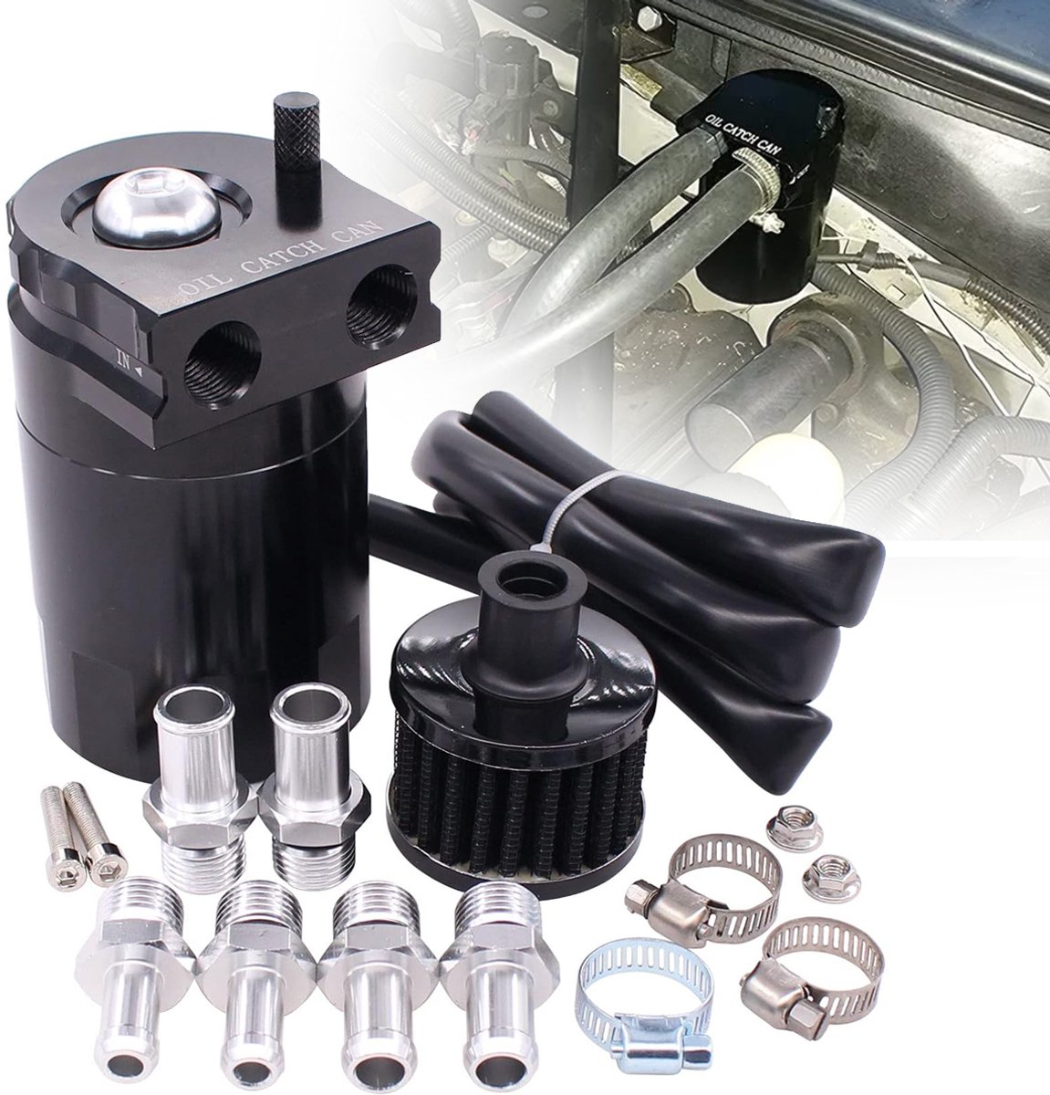 300 Ml Olievangontluchtingsbus - Olieopvangtank Van Aluminiumlegering - Universele Olieopvangbak Met Filter