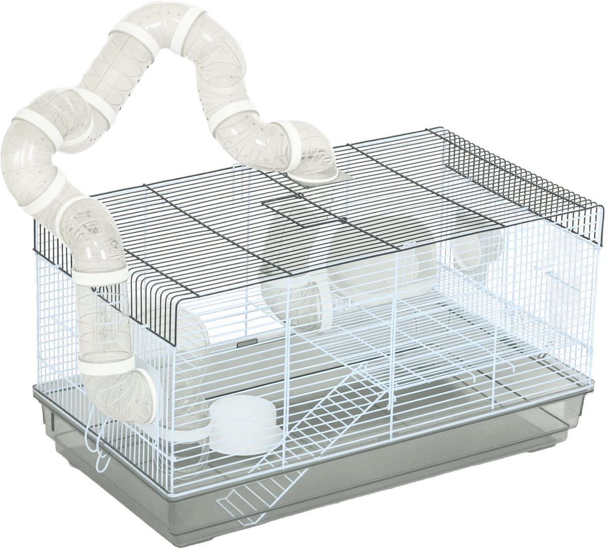 Hamsterkooi met tunnel en accessoires – Knaagdierkooi – Van gaas – 58 x 32 x 31 cm – Grijs