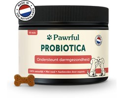 Pawrful Probiotica - 60 Snoepjes - 100% Natuurlijk - Ondersteuning darmflora, slechte ontlasting en gras eten - Rundsmaak - Ondersteunt darmgezondheid van hond