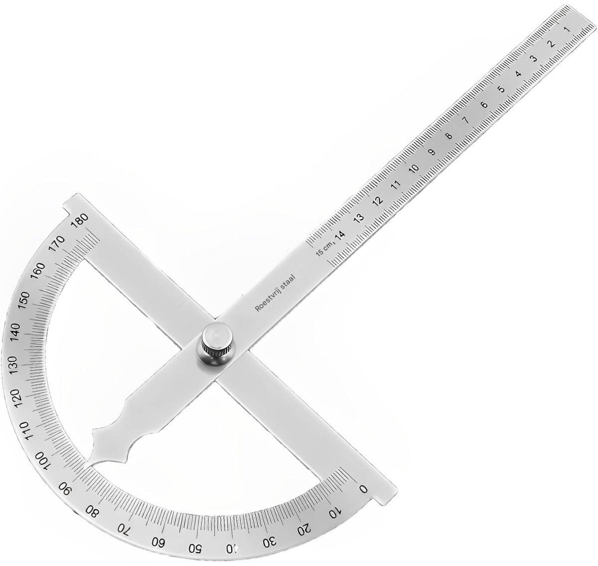 GELLDG Hoekmeter - Winkelmeter 0-180° - Goniometer met Feststellschroef - Duidelijke Schaalverdeling en Hoge Nauwkeurigheid - Geschikt voor Tischlerij, Tekenen, Schilderen en DIY - RVS Constructie - 15cm - 1 Stuk