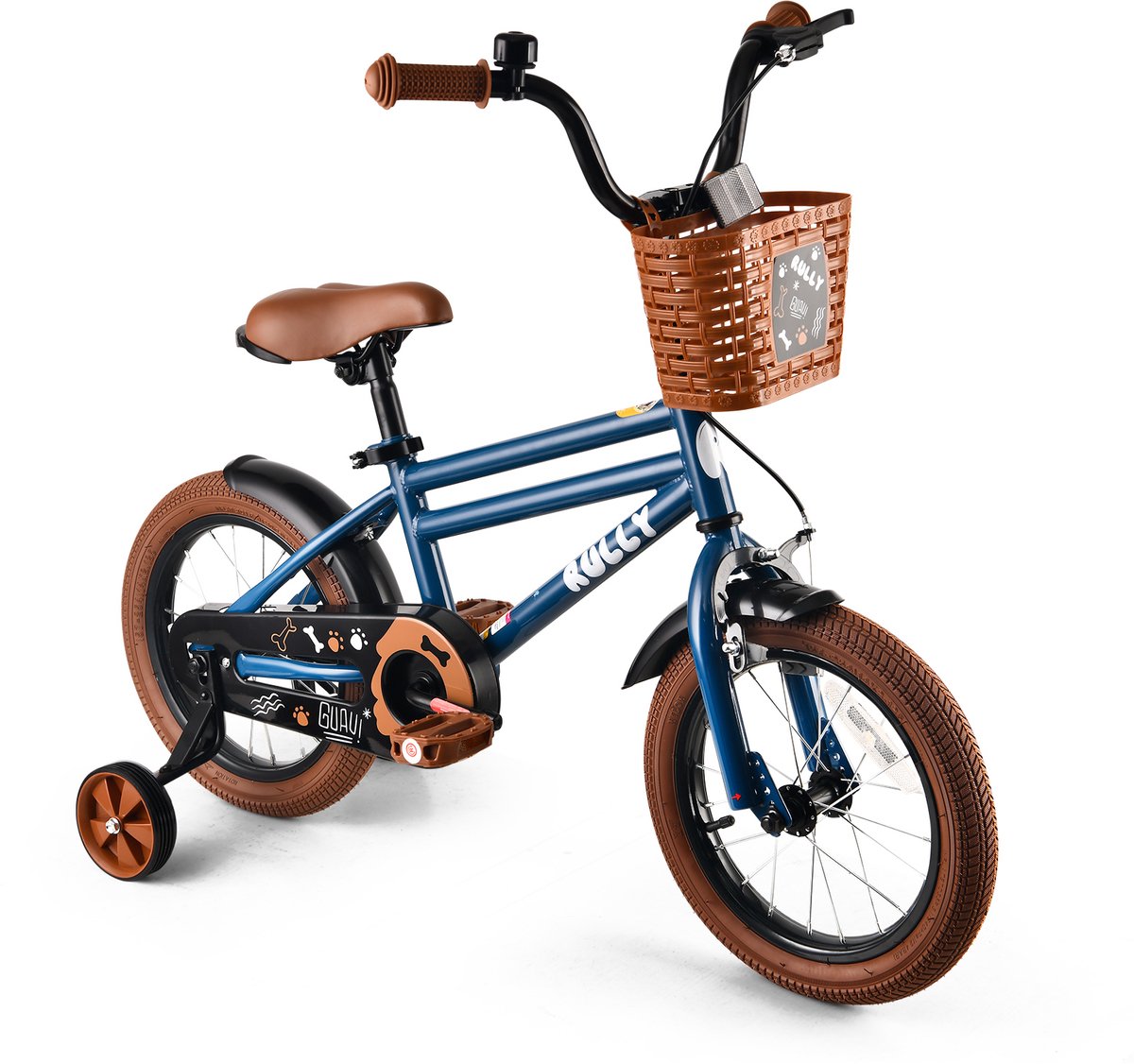 Rully Jongensfiets - 12/14/16 inch - Hondenprint met Botjes en Pootafdrukken - Met Zijwieltjes en Mand
