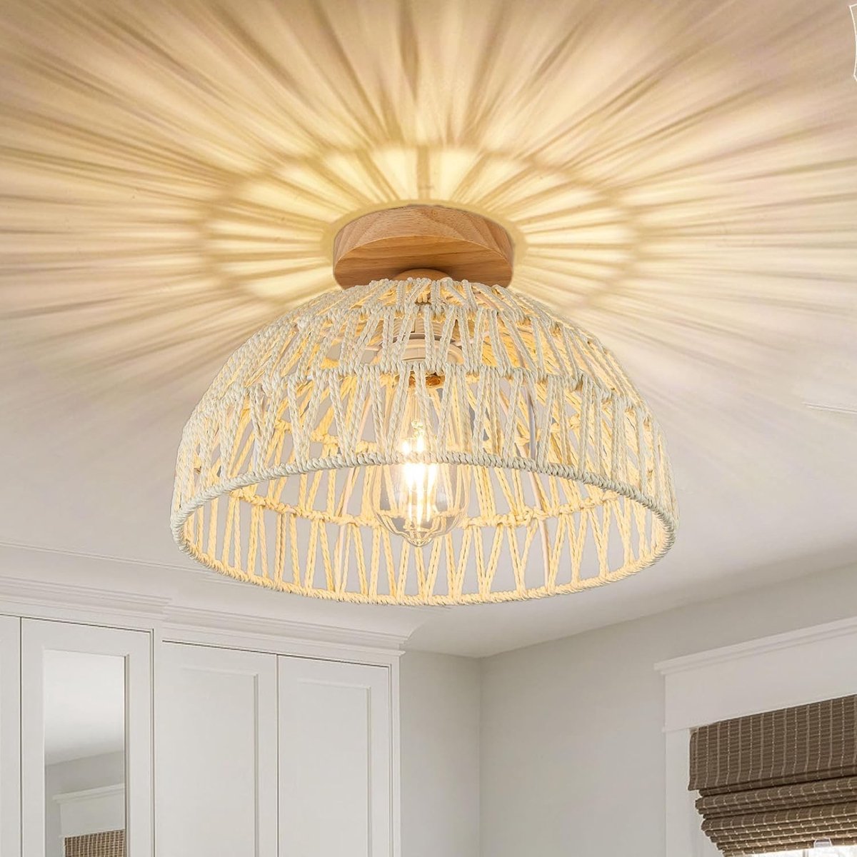 Plafondlamp - Touw Rotan - E27 - Met Handgeweven Lampenkap - Voor Slaapkamers en Gangen
