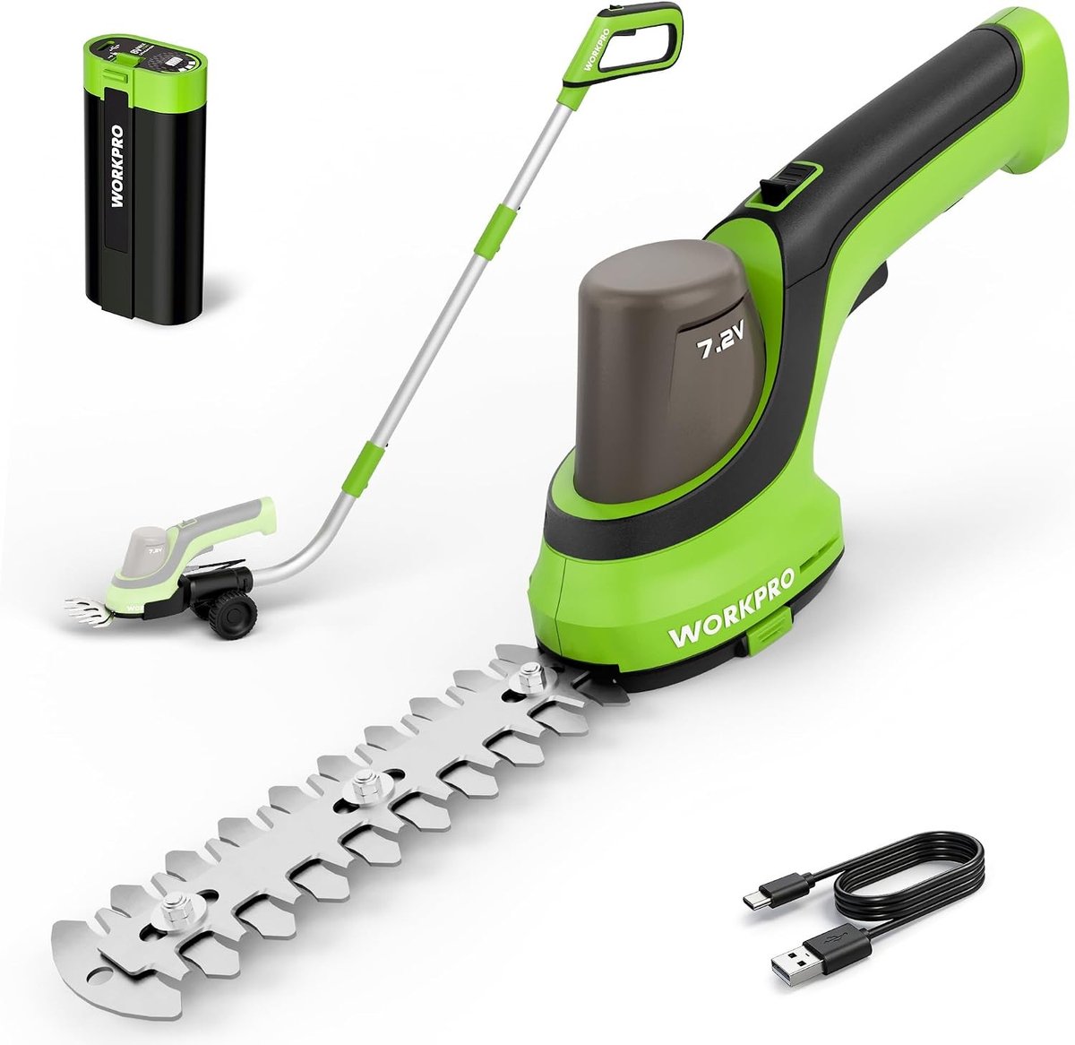 Accu-snoeischaar - Groen - 95 cm - 3-in-1 Heggenschaar met Telescoopsteel en Wielen - Voor Nauwkeurig Tuinonderhoud
