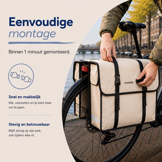 Morelia® Fietstas - 100% Waterdicht (48 Liter Beige) - Incl Achterlicht - Fietstassen - Fietstassen Electrische Fietsen - Fietstassen Dubbel - Tarpaulin materiaal van Morelia — afbeelding 3