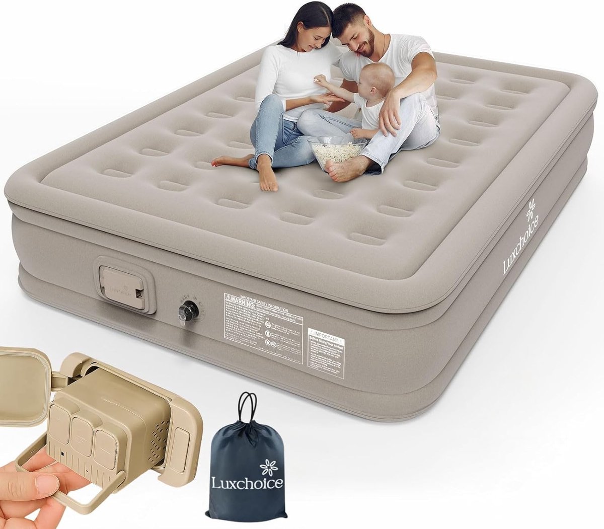 Luchtbed - Maat Doppel - 196 x 150 x 36 cm - Zelfopblazend met USB Pomp - Voor Binnen en Buiten