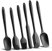 HI NATURE™ Spatel set 6 stuks - Spatel silicone - Siliconen spatel set BPA vrij - Spatelset - Keukenspatel - Bakspaan - Bakkwast - Pannenlikker - Lepel - Keukengerei set | hittebestendig - Anti-aanbak - Keuken gerei (Zwart)