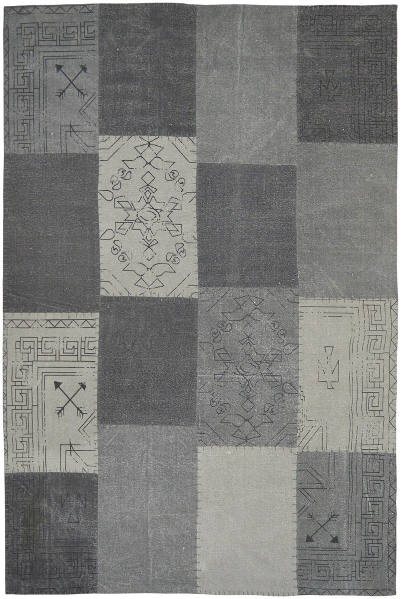 Padiro laagpolig vloerkleed 120 x 170 cm - multi / grijs - patchwork design - met grote rechthoekige vlakken en vintage ornamenten - geschikt voor vloerverwarming - van katoen