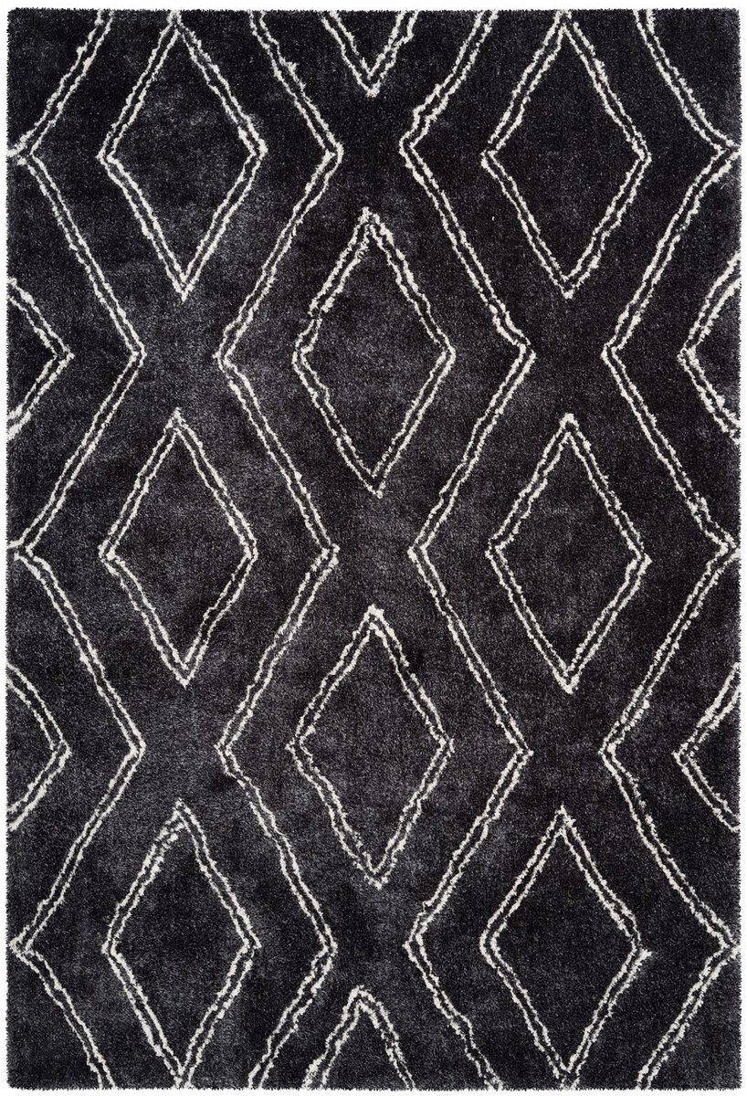 Padiro hoogpolig vloerkleed 120 x 170 cm - antraciet - modern geometrisch patroon - geschikt voor vloerverwarming - van polyester
