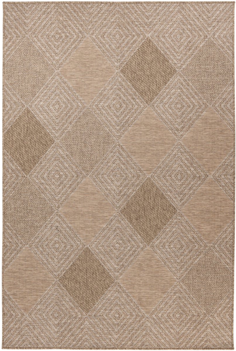 Padiro laagpolig vloerkleed 120 x 170 cm - naturel - modern geometrisch patroon - voor binnen en buiten - geschikt voor vloerverwarming - van polypropyleen