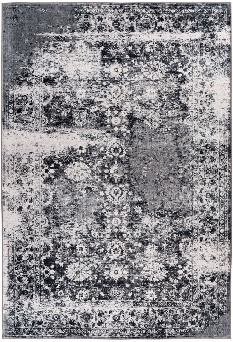 Padiro laagpolig vloerkleed 200 x 290 cm - grijs - vintage patroon - geschikt voor vloerverwarming - van polyester