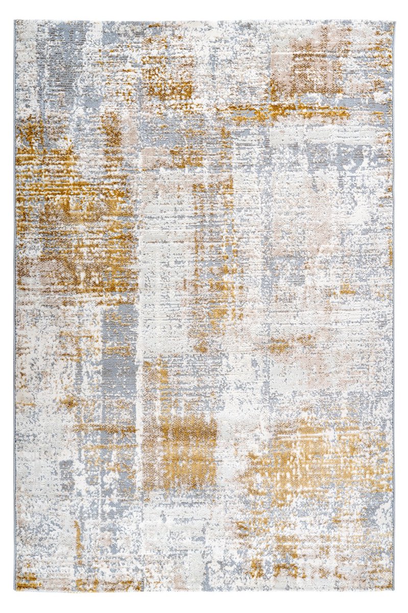 Padiro laagpolig vloerkleed 80 x 150 cm - geel - modern abstract design - geschikt voor vloerverwarming - van polypropyleen en shrink polyester