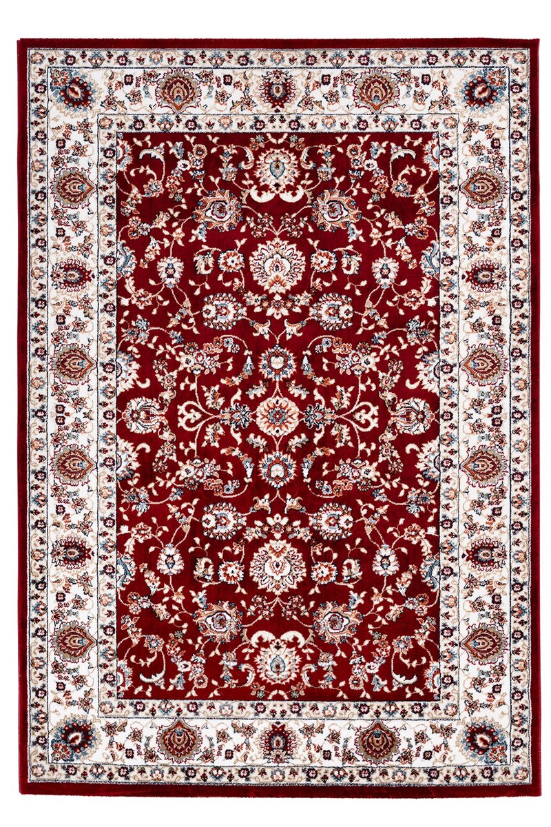 Padiro laagpolig vloerkleed 80 x 150 cm - rood - oosters vintage patroon - geschikt voor vloerverwarming - van polyester met krimpcomponent