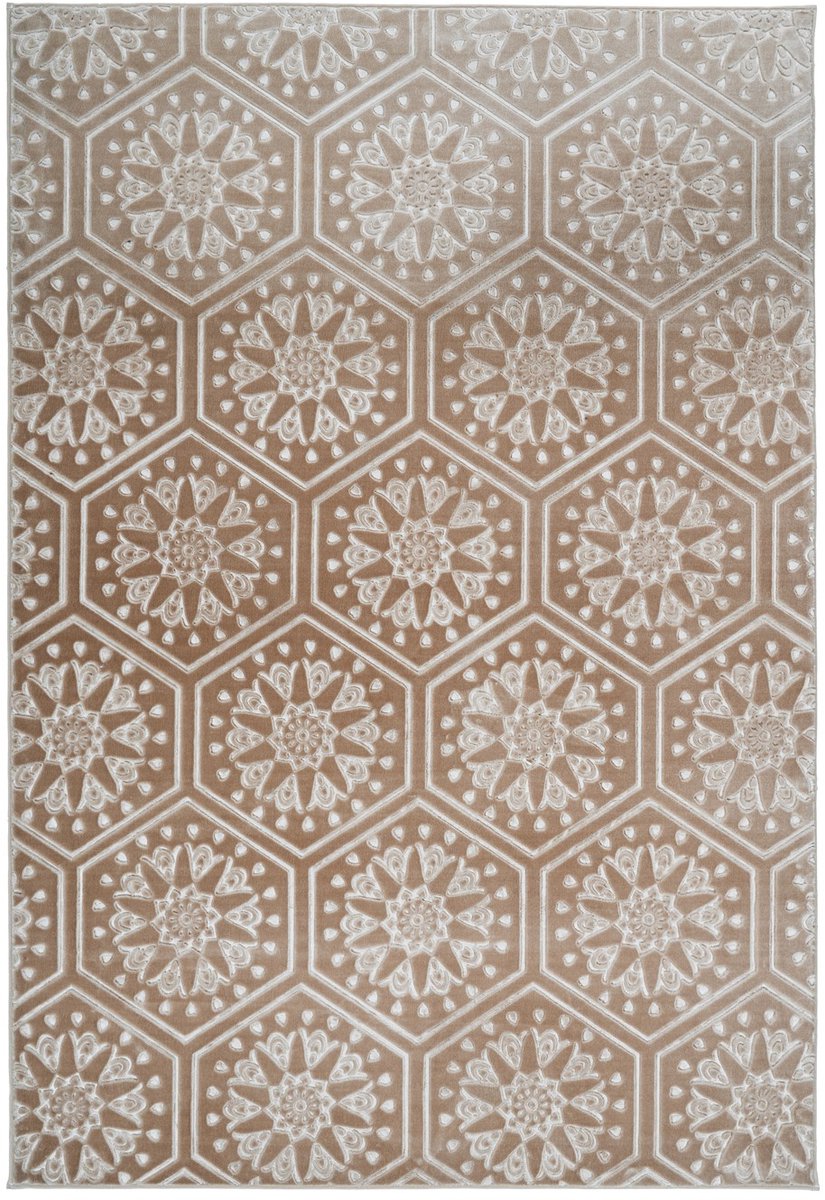 Padiro laagpolig vloerkleed 120 x 170 cm - taupe - modern geometrisch patroon - geschikt voor vloerverwarming - van polyester