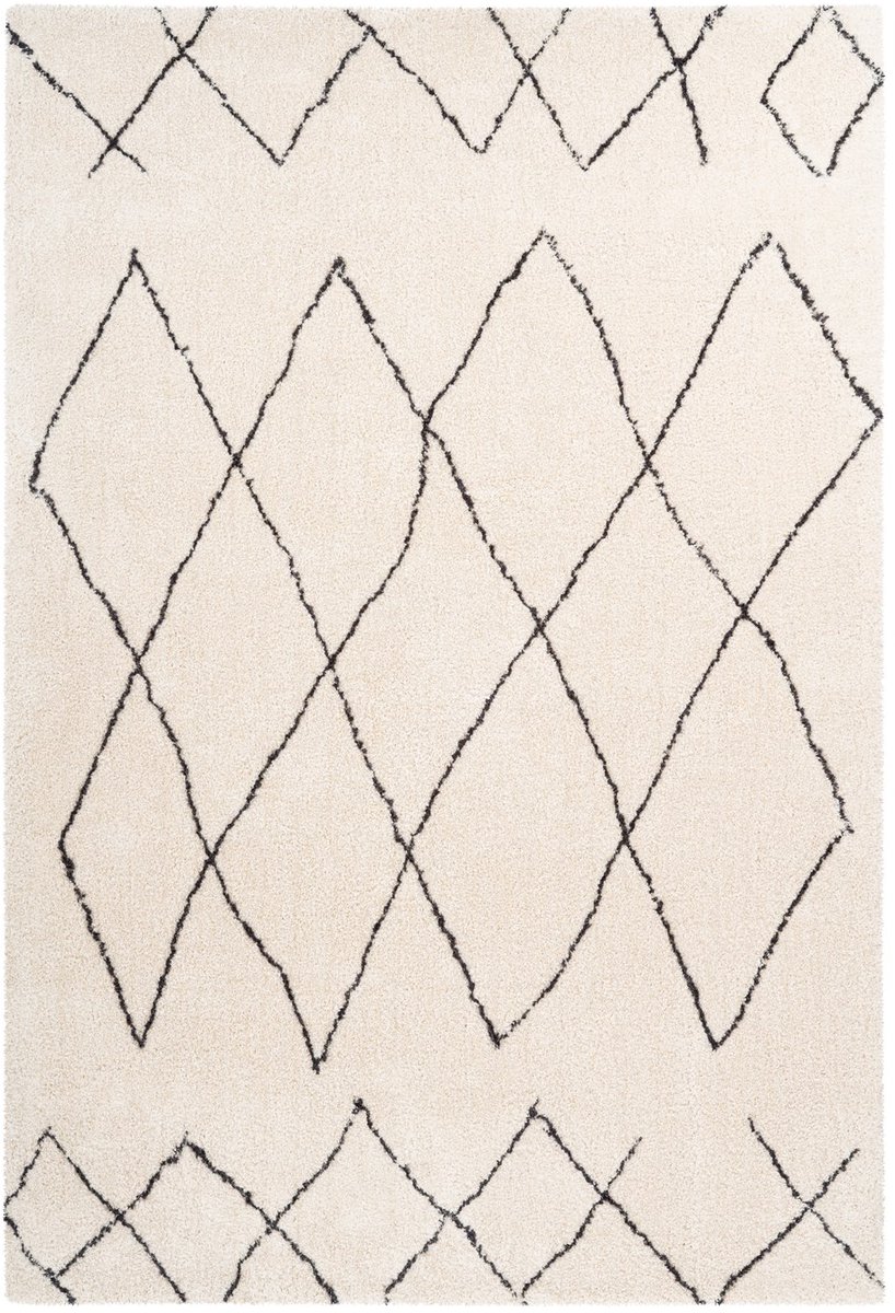 Padiro hoogpolig vloerkleed 120 x 170 cm - crème / off-white - modern geometrisch patroon - geschikt voor vloerverwarming - van polyester