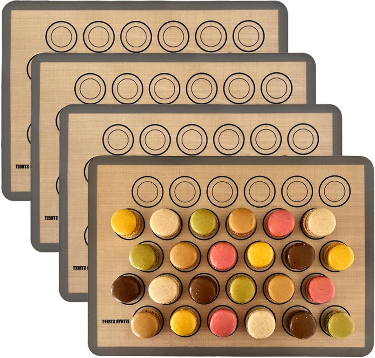 Macaron Bakmatten - Bakplaat Matten - Koekjes Bakken - Met Maatgeleiding - 45.7 x 33 cm - Grijs