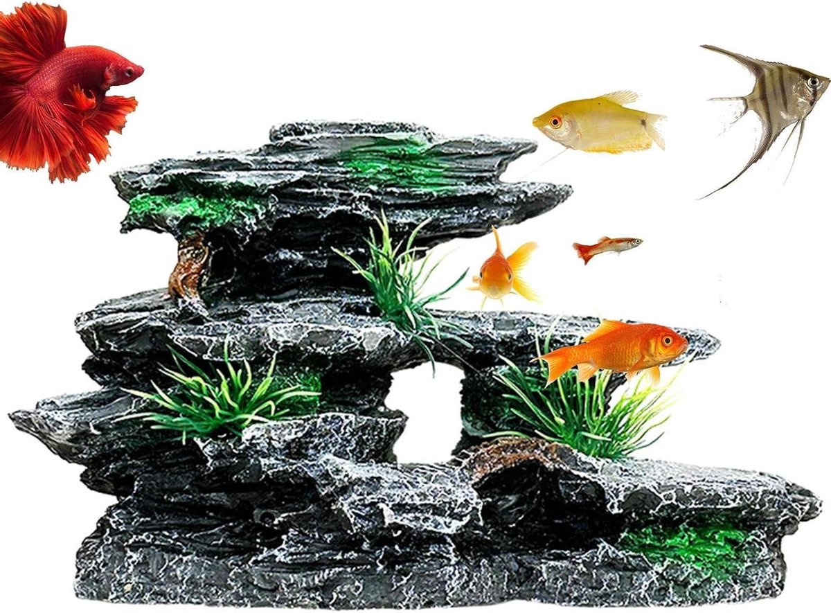 Aquarium Bergrotstuin - Decoratie Rotsen Grot - Aquarium Inrichten - Natuurlijke Habitat - 11.6D x 16.2B x 11.6H cm - Standaard