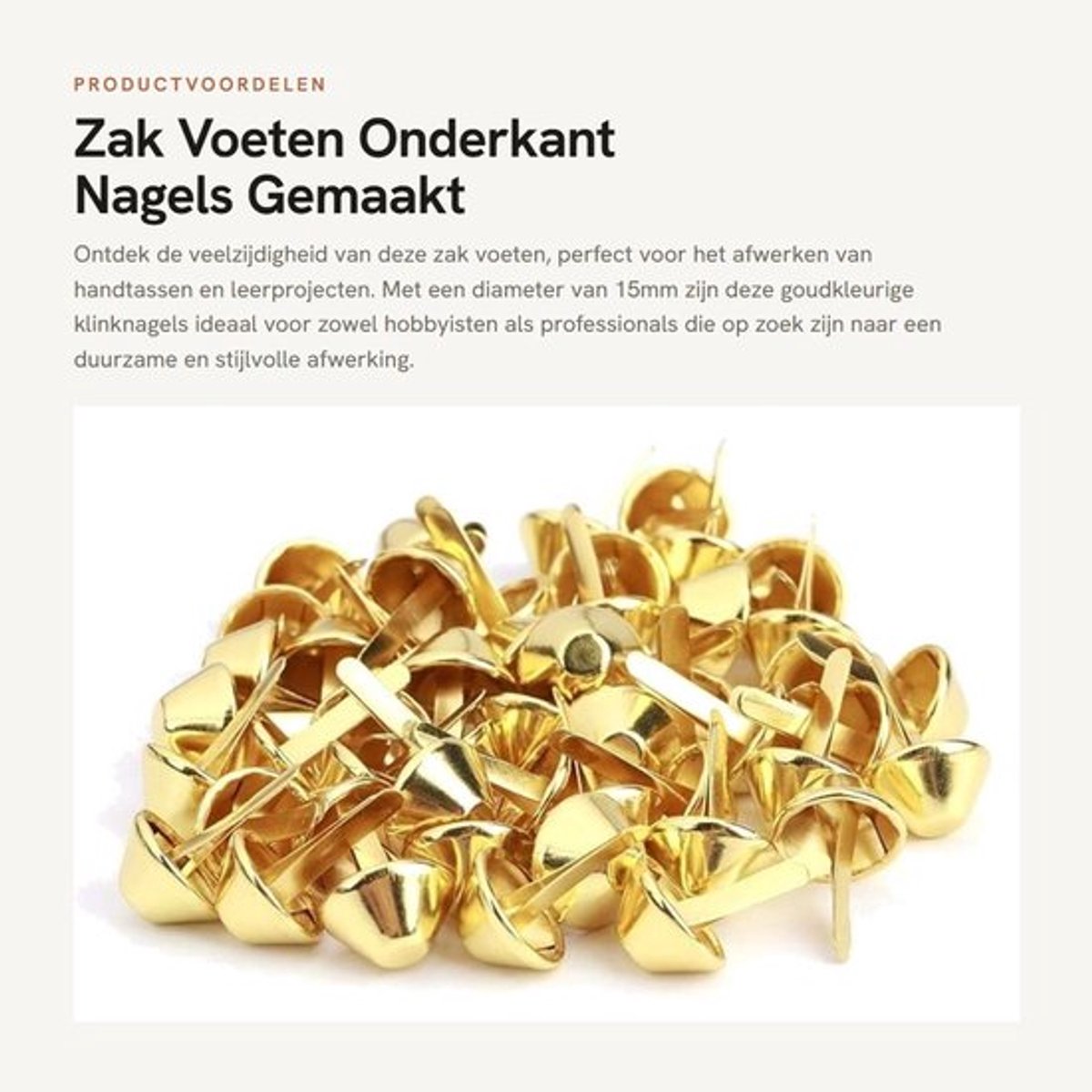 Klinknagels 50 Stuks - Voeten 15mm - Goud/Messing/Nikkel/Zwart - Hoogwaardige IJzer - Duurzaam - Decoratie voor Handtas - Zakvoeten