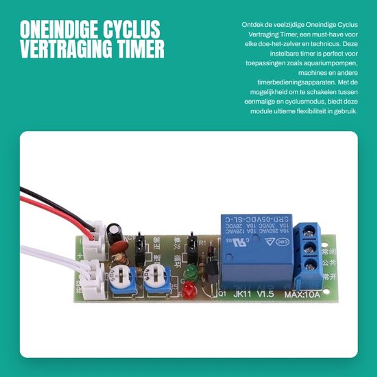 Oneindige Cyclus Vertraging Timer - Instelbare Timing Schakelaar - Meerkleurig - Relais Module - Geschikt voor aquariumpompen en machines...