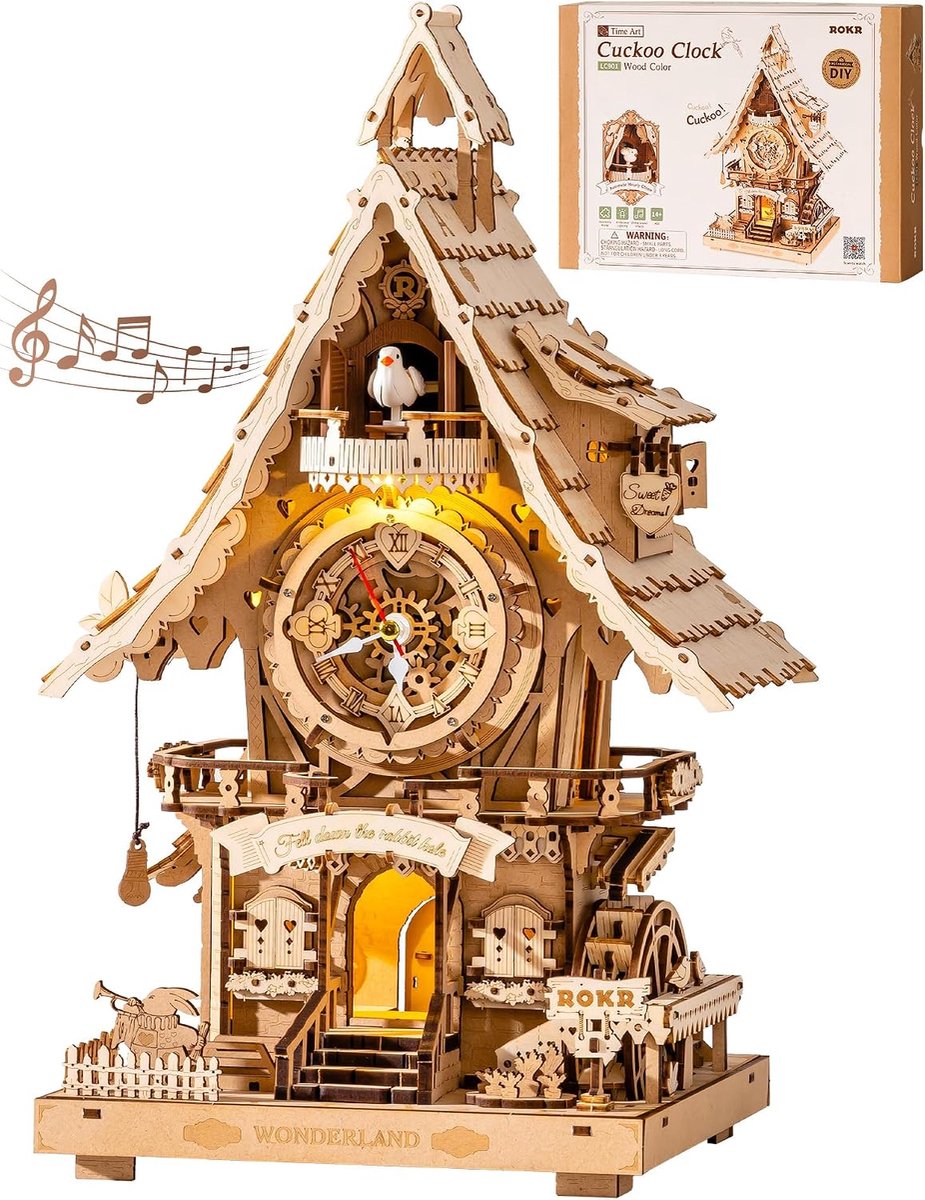 3D Puzzel Koekoeksklok voor volwassenen - 3D houten puzzel - horloge modelbouwset - geschenken en decoratie voor volwassenen - Cuckoo Clock houtkleur - LC901