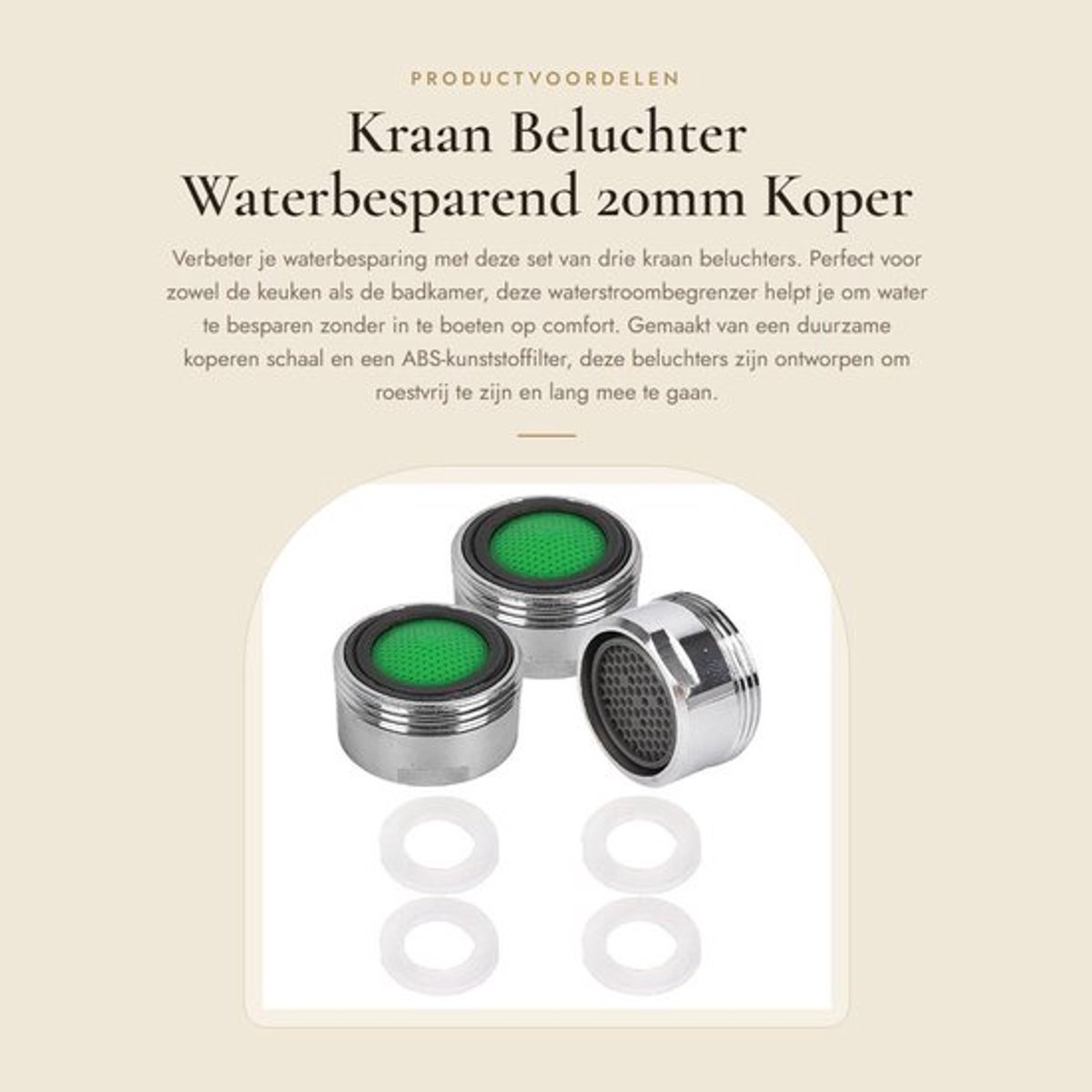 Kraanbeluchter Waterbesparend - 3 Stuks - Koper/ABS - Vervangende Onderdelen - Roestvrij en Corrosiebestendig - Herbruikbaar - Waterbesparende Kraan