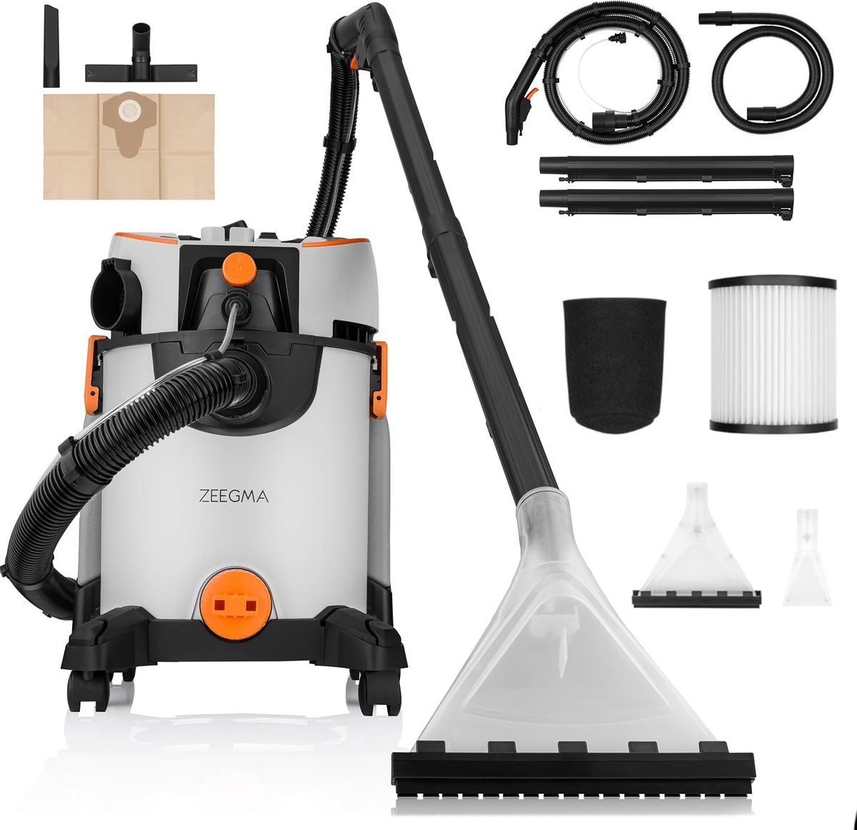 Tapijtreinigermachine - Wit - 1400W - Met HEPA-filter en Waterextractie - Voor Huis, Auto en Garage