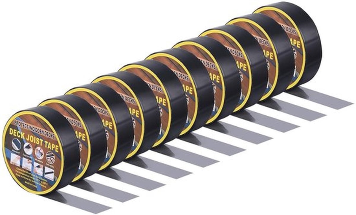 QUARKZMAN Band voor balken, brug 1-5/8 inch x 49 inch, 10 rollen butylbalkband voor steigers, waterdichte band voor balken en balken van hout, zwart