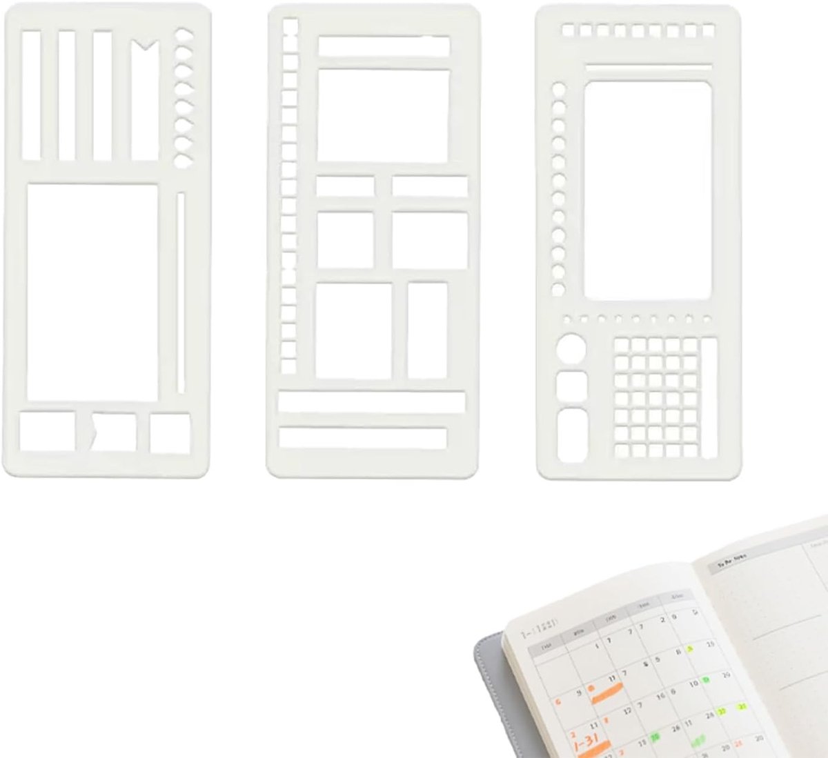 Bullet Journal Accessoires 3 Stuks - Flexibele Sjablonen - Herbruikbare Plannersjablonen - Perfect voor Notities - SnelShoppen