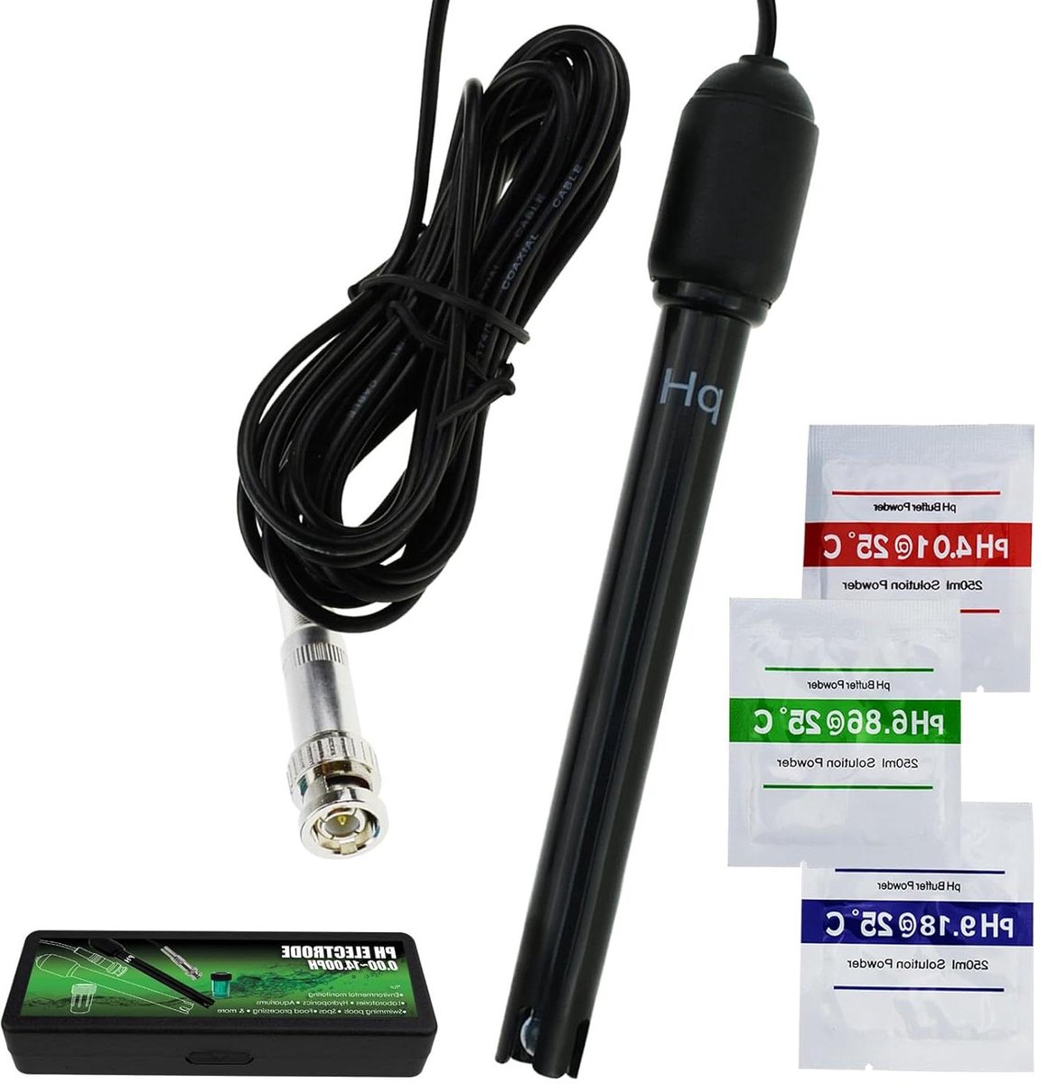 pH-elektrode sonde - Waterkwaliteit sensor - Nauwkeurig meten - Lange kabel BNC - 300 cm kabel - Zwart