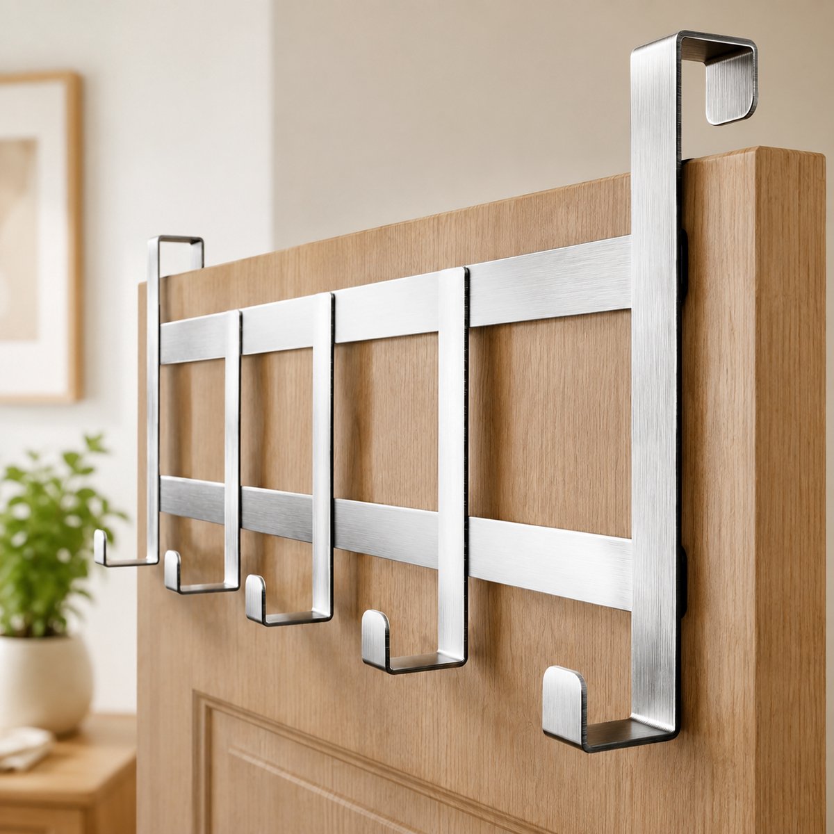 Deurgarderobe om op te hangen – Roestvrijstalen deurhaak met 5 haken – Ruimtebesparende deurkapstok voor badkamer, hal en slaapkamer – Universeel geschikt voor deur- en kastdeuren