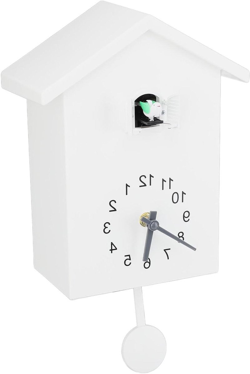 Koekoeksklok Vogelhuis - Wandklok Slinger - Tijdweergave Woonkamer - Stille Scanbeweging - 23x14 centimeter - Wit