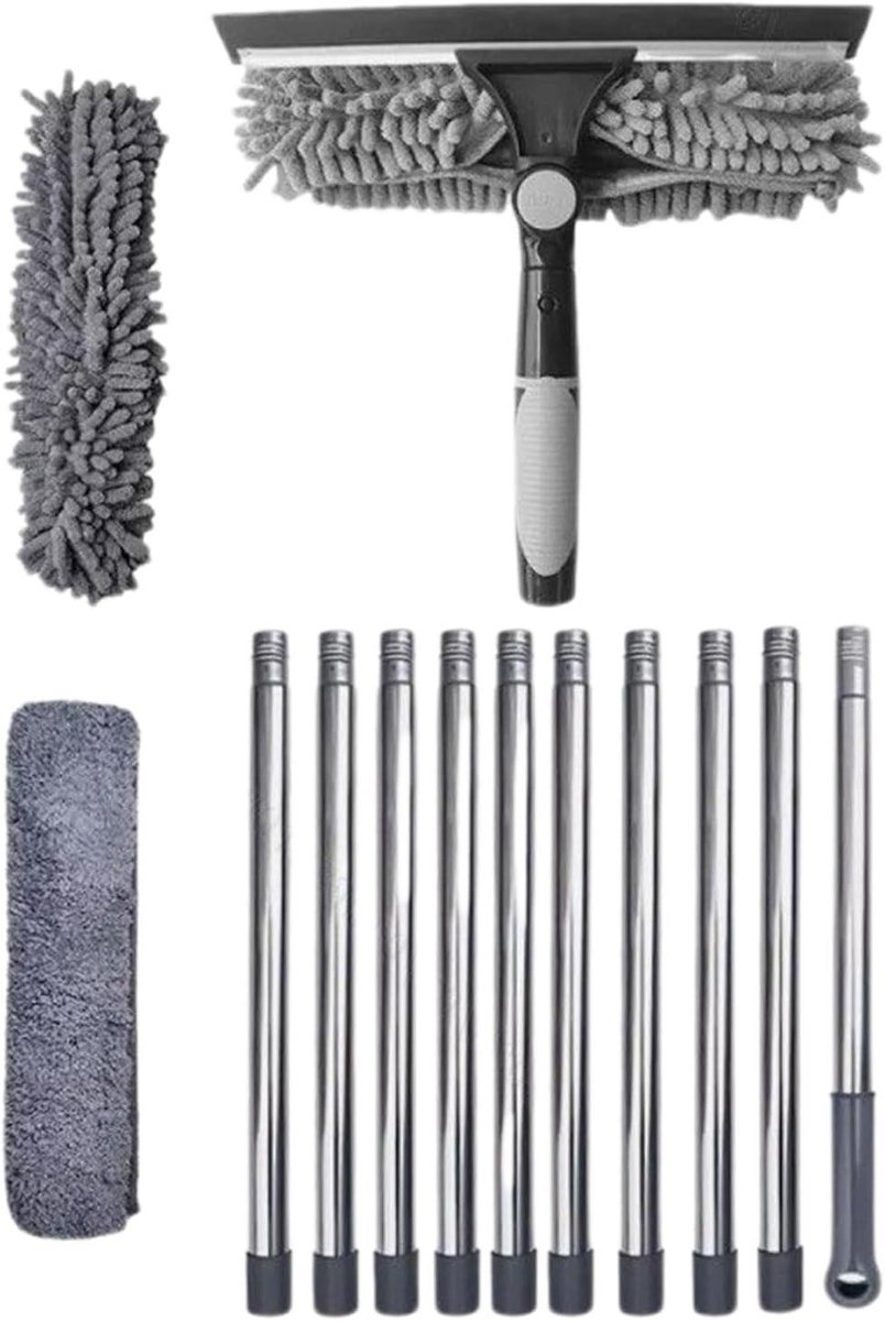 Raamwisser met steel - Raamtrekker Glazenwasser - Ramen schoonmaken - 2-in-1 was- en schraapfunctie - Verstelbaar tot 10 staven - Uniek