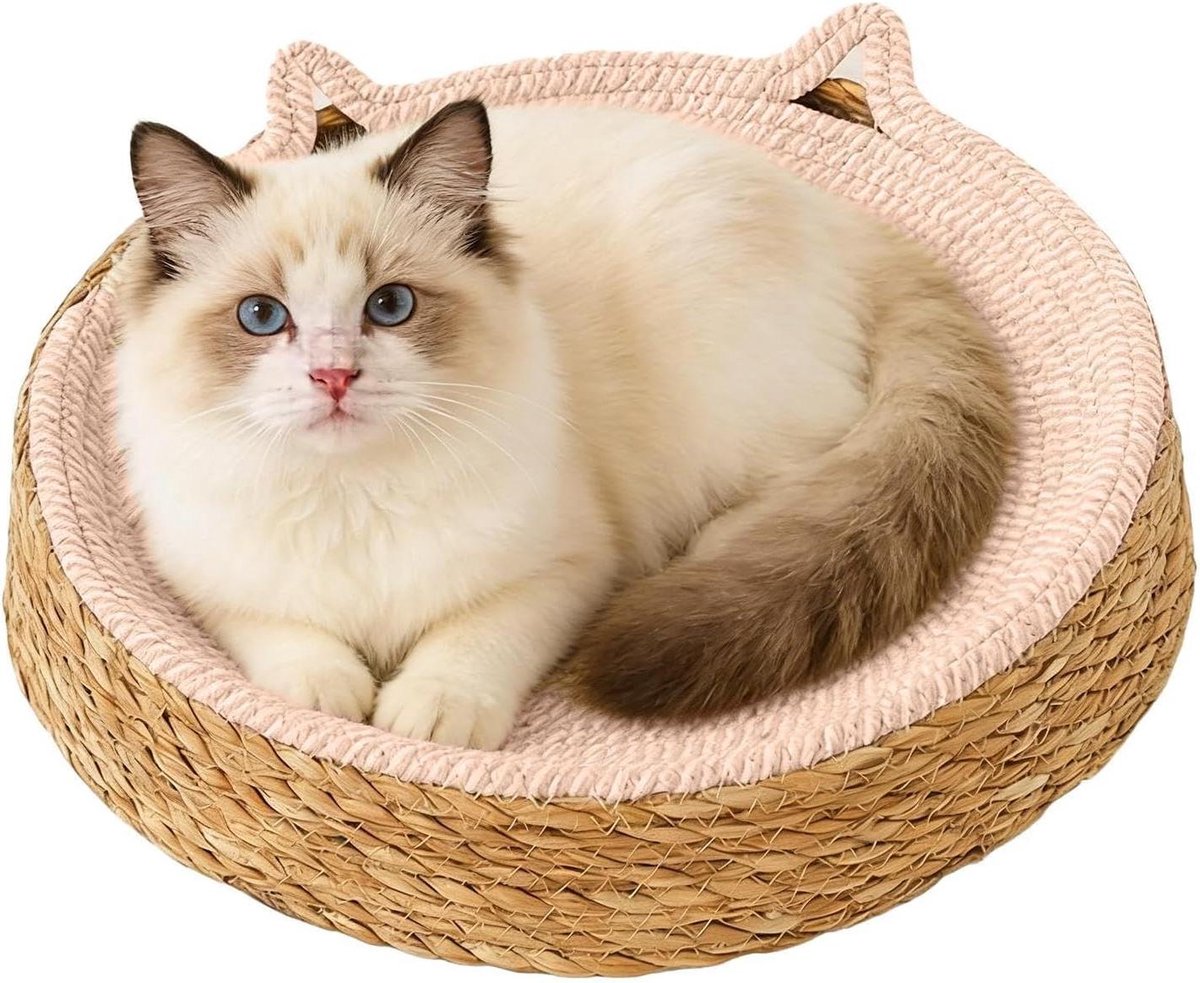 Ronde Kattenmand - Krabmand Nest - Krabbelen Ontspannen - Ademend Geweven - 37.9cm Breed - Roze