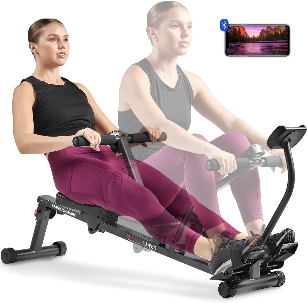 Lìon® Roeimachine - Fitness Compact Machine - 12 Weerstandsniveaus - Verstelbare Roeimachine - Zwart - 148cm x 51cm x 63cm