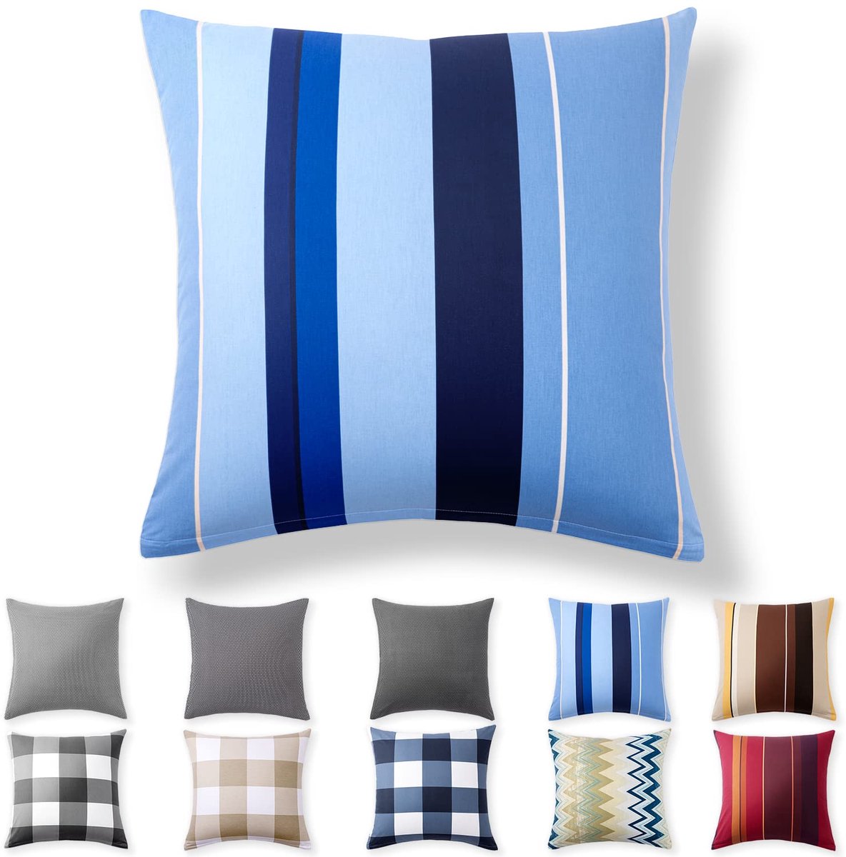 Kussenbezug 50 x 50 cm - 100% Katoen met Verstopte Rits, Blau Wellen