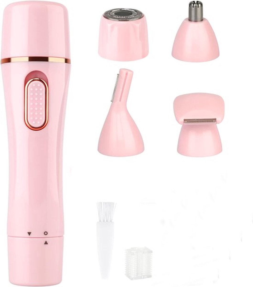Trimmer voor vrouwen - 4-in-1 elektrisch scheerapparaat voor vrouwen - gezichtsscheerapparaat voor vrouwen - draagbaar elektrisch reisscheerapparaat - voor vrouwen voor gezicht, baard, wenkbrauwen, benen, armen, bikinilijn, oksels, schaamhaar - roze