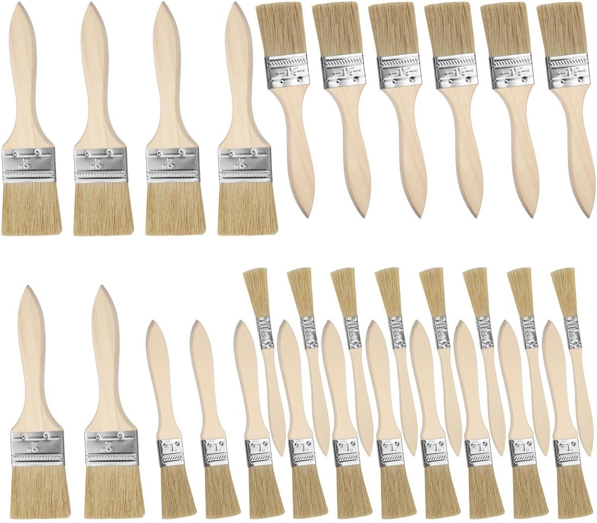 30-delige Platte Kwasten Set met Houten Handvat, Verfkwasten, Schilderbenodigdheden voor Creatieve Projecten en DIY Schilderen