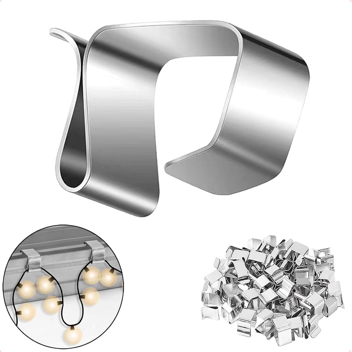 50 Stuks Dakgoot Haken voor Lichtkettingen - RVS Haken voor Kerstdecoratie, Mini Clips voor Buitenverlichting en Tuinverlichting