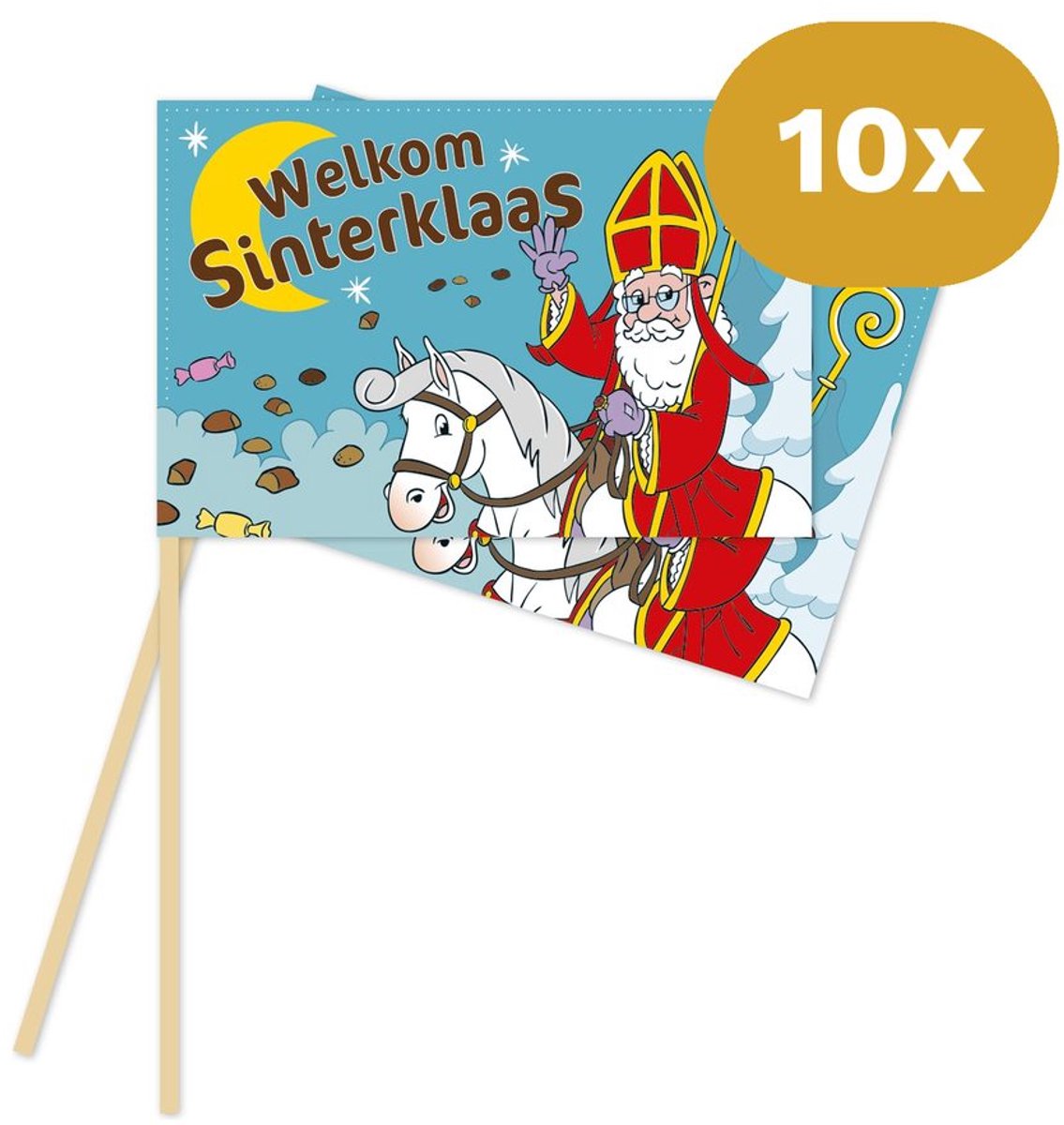 10x Sinterklaas Zwaaivlaggetjes 20x30cm - Papieren Vlaggetjes voor de Intocht - Zwaaien & Versieren
