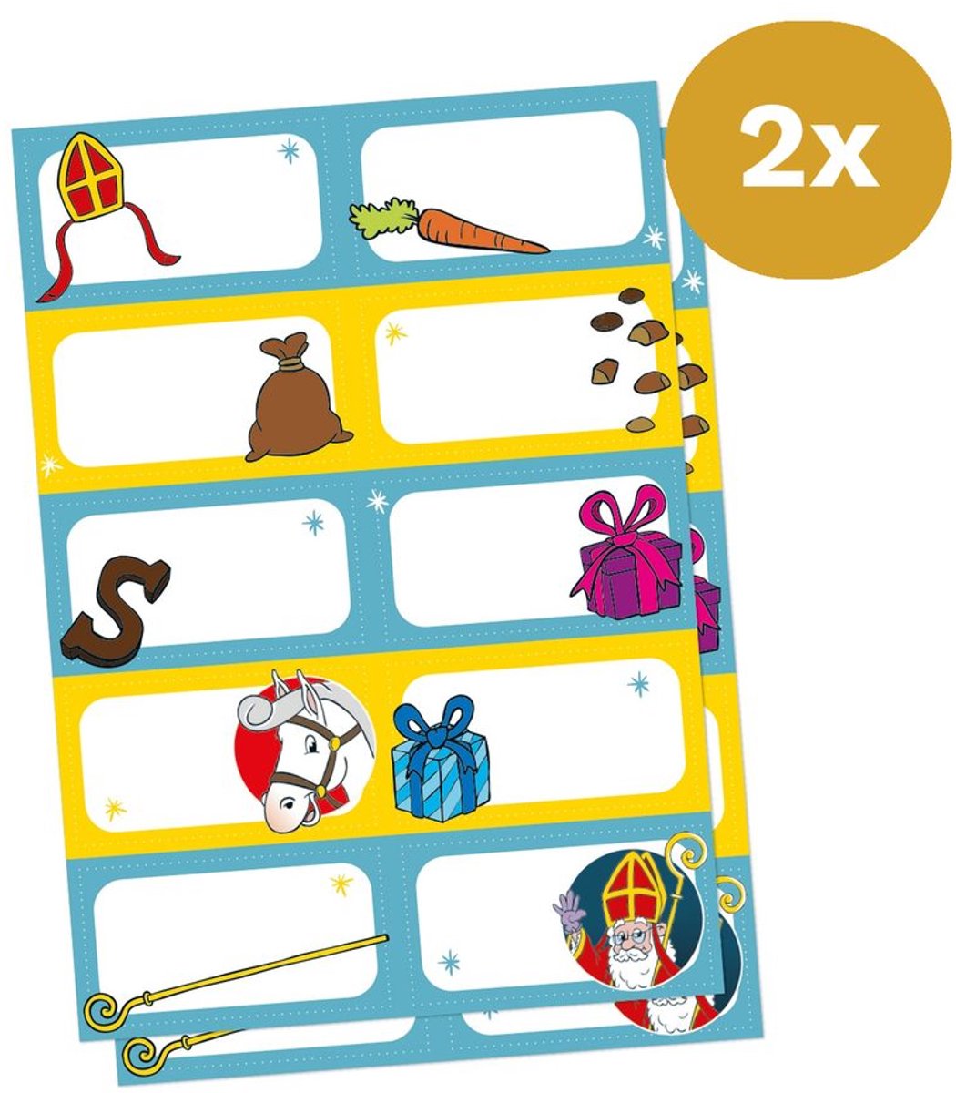 Sinterklaas Naamstickers A5 (2 Vellen) - Traktatie Labels om te Personaliseren - Sint Cadeaulabels