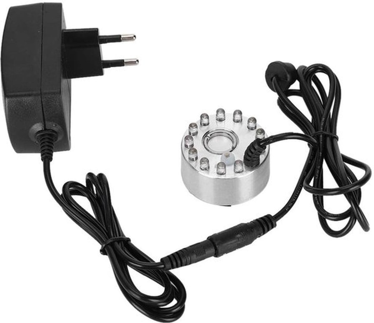 Mistmaker, mini-waterfonteinornament, mistmaker, verstuiver met 12 lampjes, landschapsdecoratie (EU-stekker 100-240V)