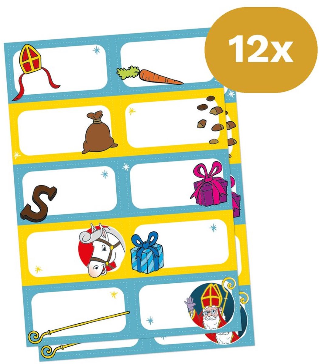 12x Sinterklaas Naamstickers A5 - Traktatie Labels om te Personaliseren - Sint Cadeaulabels