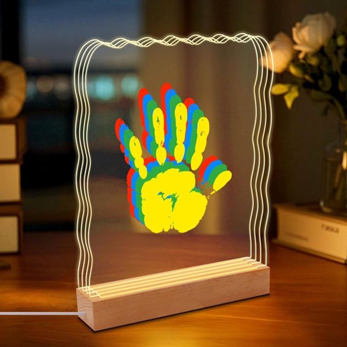 Handafdrukset voor Gezinnen met Ruimte voor 4, DIY Acrylplaten, LED Verlichting, Perfect Cadeau voor Nieuwe Ouders, Vaderdag, Moederdag en Jubileum