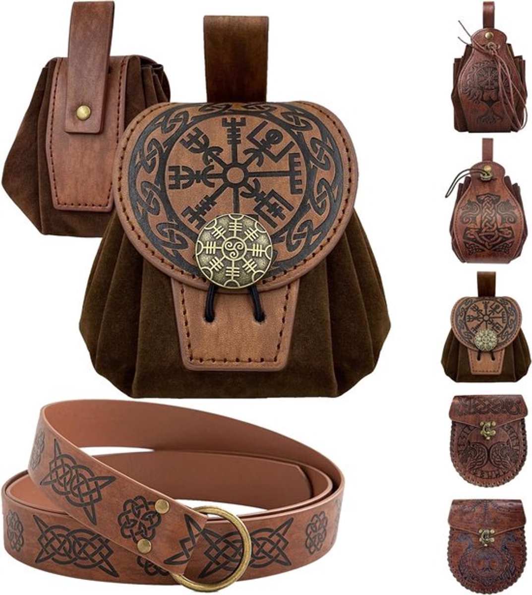 Middeleeuwse nep-lederen heuptas voor hippie-stijlkostuum - Geschikt voor vrouwen en mannen, perfect voor Viking en Renaissance-rollenspel