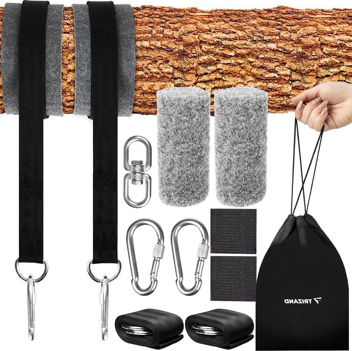 Bevestigingsset Hangmat - Ophangset Tuin - Ontspannen Buiten - Montage Zonder Boren - Tot 150 kg - Zwart