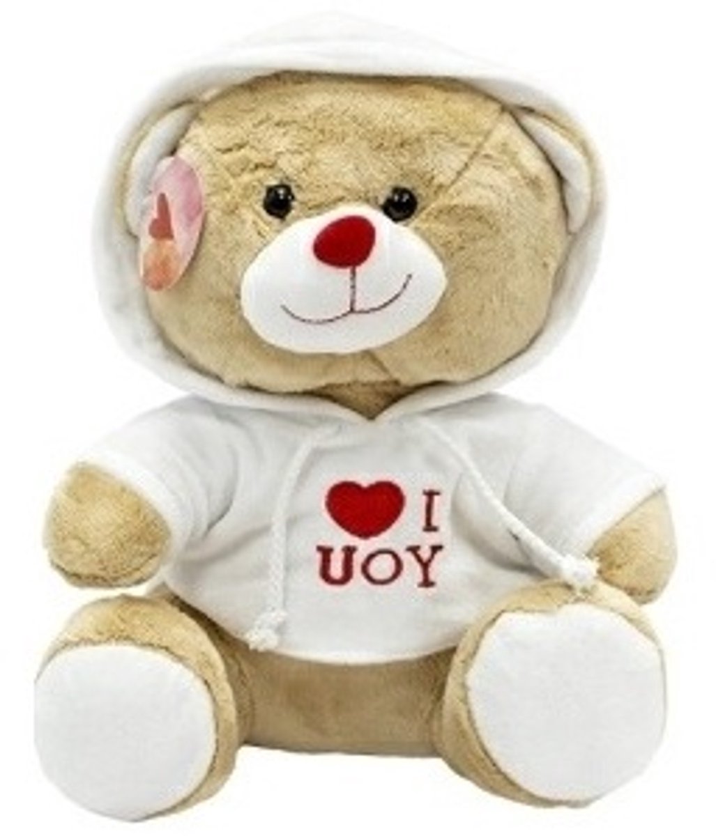 Knuffelbeer - Valentijn - liefde - pluche love knuffel - met hoodie -18 cm - Love - bruine beer
