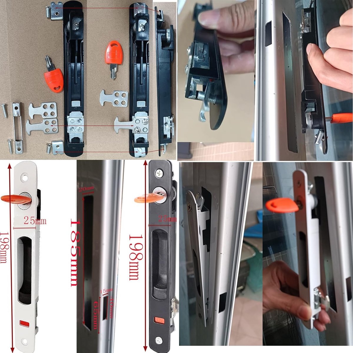 Schuifdeur Handvat Set - Zwart - Inbouwmontage - Met Sleutel - Voor Patio Deuren